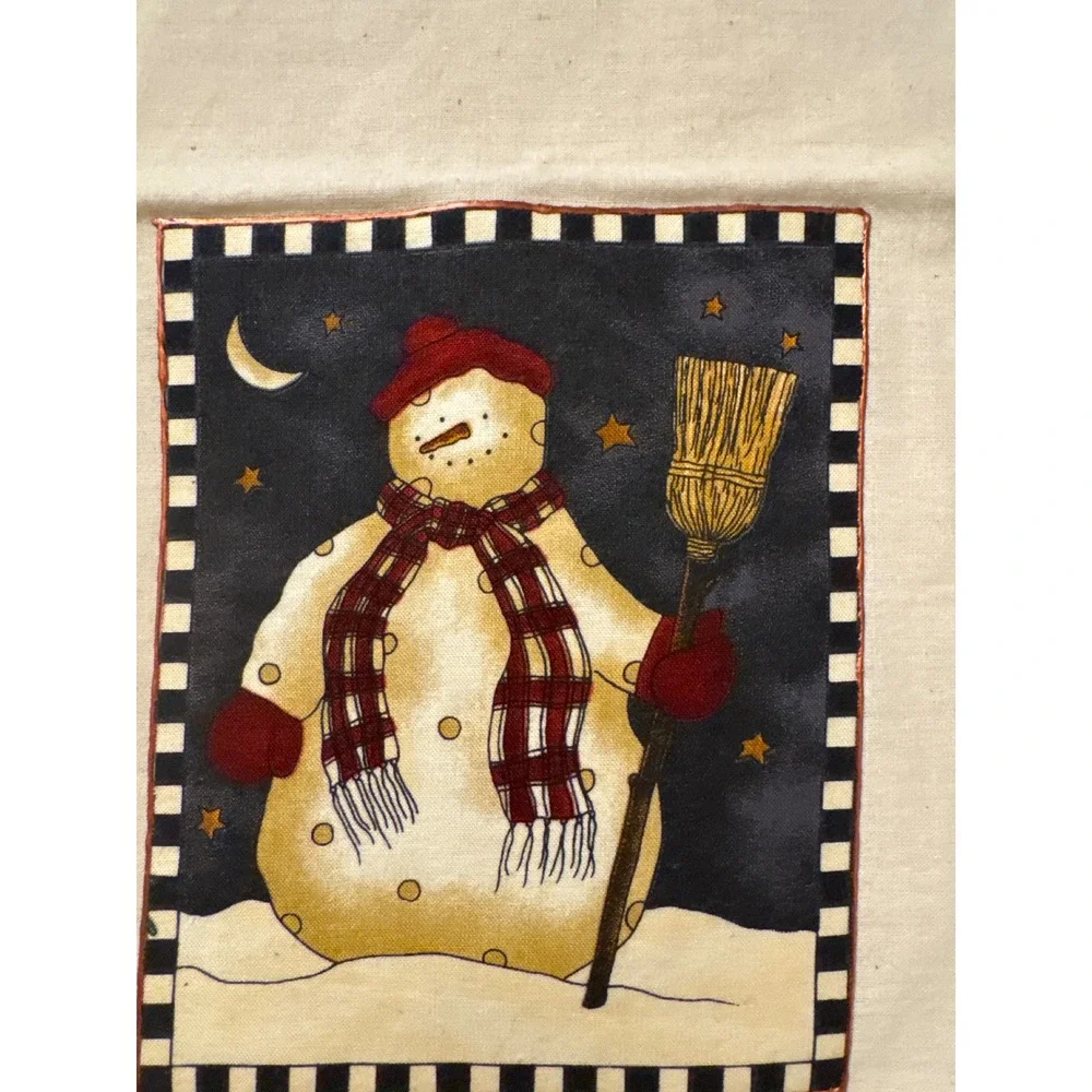 Primitive Snowman Folk Art Fabric Gift Food Bag Red Serged Edge Christmas 11x8
